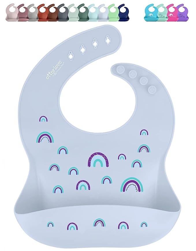 otterlove Silicone Bib – 100% Pure Platinum LFGB Baby Bibs with No Fillers – Wide Food Catching Pocket – Easy Clean – Mess Proof – Dishwasher Safe – BPA and Phthalate Free