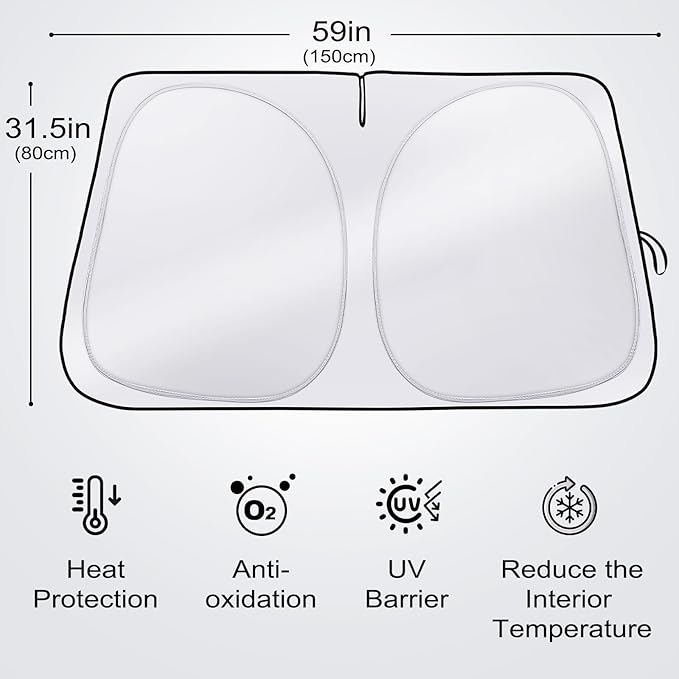Sun Shade for Car Windshield, Foldable Universal Car Windshield Sun Shade UV Rays Reflective Sun Visor Shade Keeps Vehicle Cool for Cars, Trucks, SUVs (59 x 31.5 in)