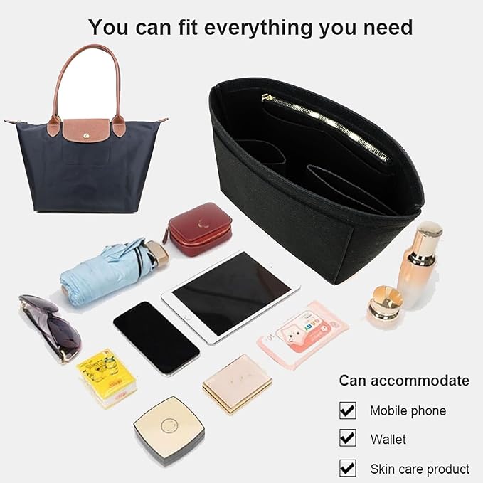 Lckaey Purse Organizer Insert for longchamp Le Pliage Neo(Large) Handbags Insert Organizer 1012BLACK-L