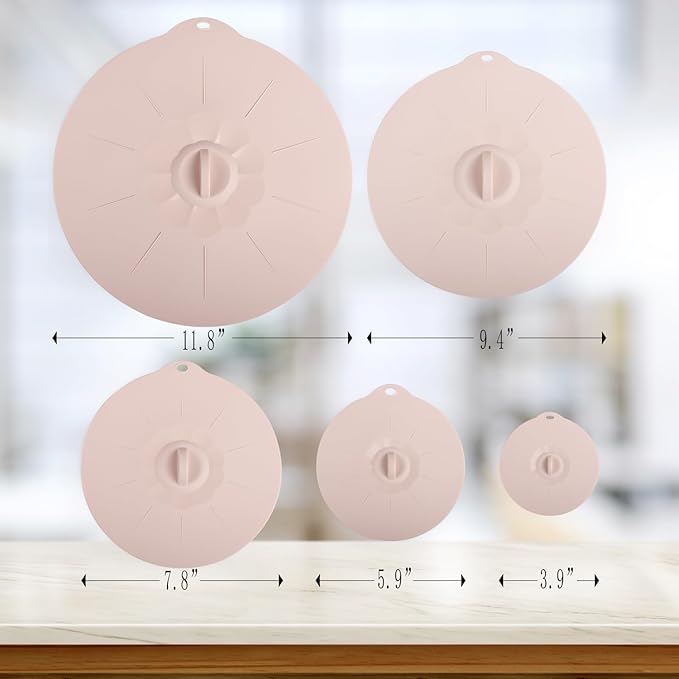 4"-12" Silicone Lids for Cups Bowls Plates Pans, Microwave Splatter Cover, Kitchen Containers Lids Cover for Food Storage, Multiple 5 Pack