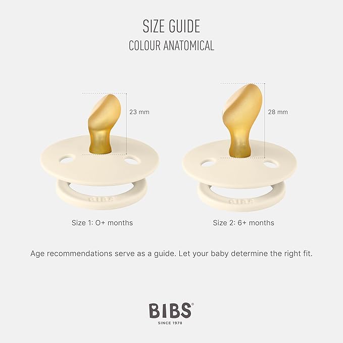 Bibs Colour Pacifier 2-Pack | BPA Free Soother, Round Nipple. Natural Rubber Latex,