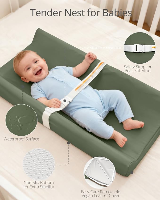 Vegan Leather Baby Changing Pad - Diaper Wipeable Changing Pad, Waterproof Cover Changing Mat for Dresser and Table,Taupe (Dark Green)