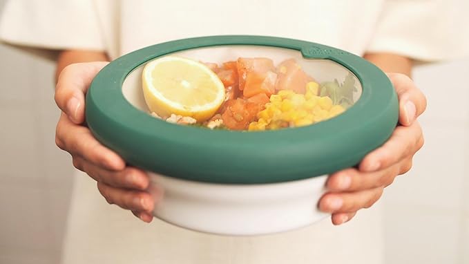 Food Huggers Replacement Lids for Glass Storage Containers | Silicone & Glass Lids that Don’t Crack | Fits Most Round Container Brands & Bowls | 100% Plastic Free | 1 Lid (Medium), Gradual Green
