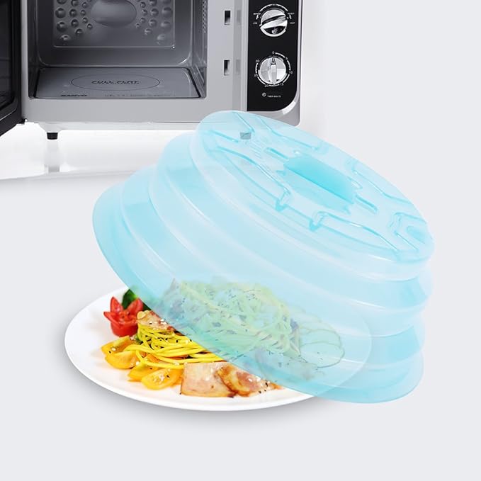Kichwit Collapsible Silicone Microwave Plate Cover Splatter Guard, Dishwasher Safe & BPA Free, 11”, Blue