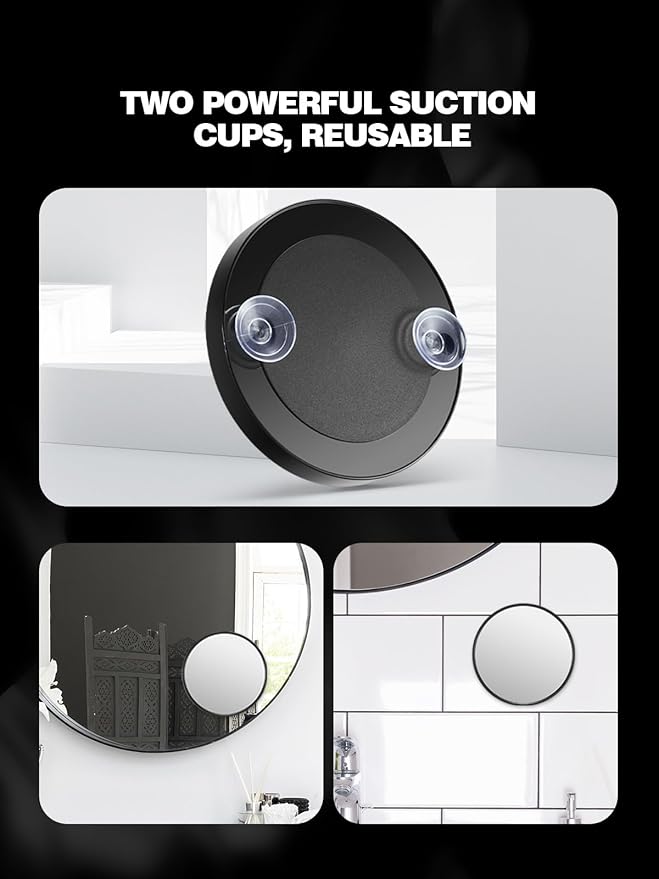 10X/20X/30X Magnifying Mirror with Suction Cups and Tweezers Set, 3.5 inches Travel Magnified Makeup Mirror, Black, 3PCS