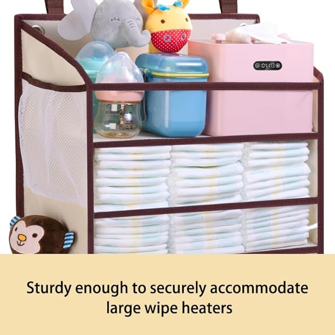 WishJazz XL Hanging Diaper Caddy Organizer for Changing Table, Crib, Playard, Wall, Reinforced 3-Tier Diaper Caddy with Mesh Pockets， Nursery Organizer-Hold 90+Diaper for Newborn Baby Essentials