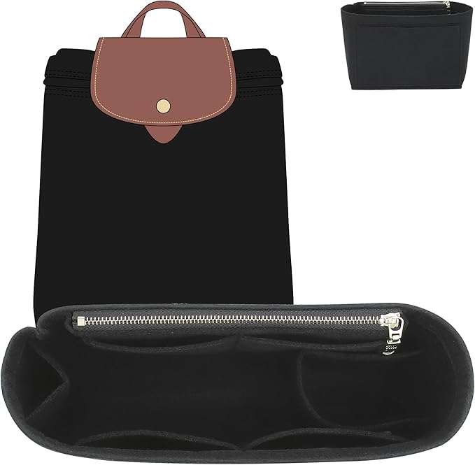 Felt Backpack Organizer Insert Compatible with Longchamp Lepliage M Backpack and More (Black/MB)