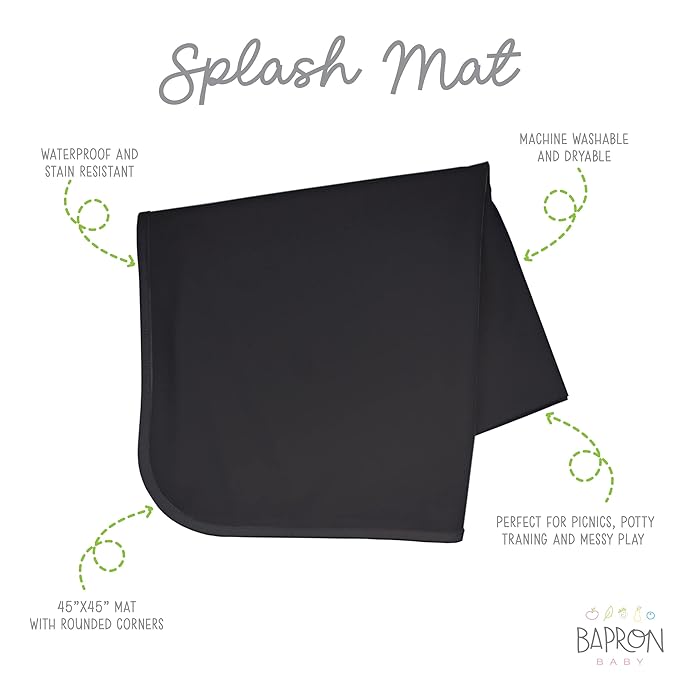 BapronBaby Minimalist Black Splash Mat - Waterproof Catch-All for Under High Chairs, Floors, Tables, Playtime or Arts & Crafts - Machine Washable - 45" x 45”
