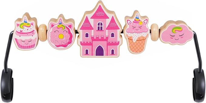 Baby Bjorn Bouncer Toy Bar, Adorable Pink Elements Wooden Toy for Bouncer Soft & Bliss, Easy to Attach and Remove, Child-Friendly Materials, Special Design for Baby Girls, Castle & Dessert