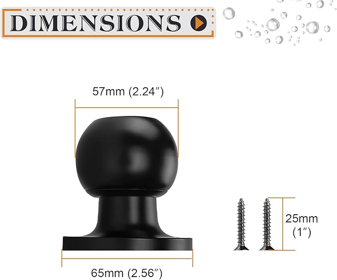 Probrico Black Door Knobs, Hall Dummy Door Handle with Round Ball, Closet Pantry Door Knob Interior Door Knobs, 2 Pack