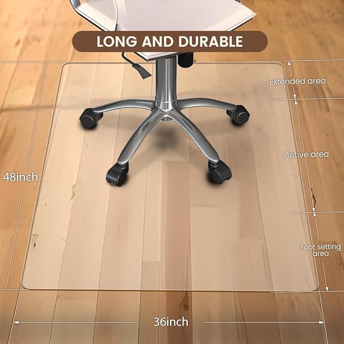 Office Chair Mat for Carpet, 48"x36", Transparent, 0.14" Thick, Heavy Duty, Flat Shipping, Protects Carpets & Hardwood Floors