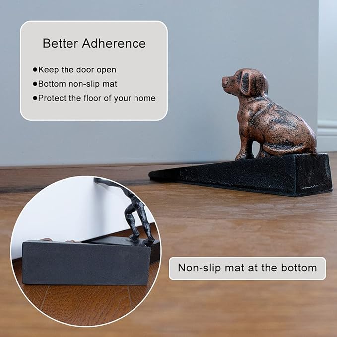 Earl Diamond Heavy Duty Cast Iron Cute Dog Door Stops | Decorative Cute Animal Statue Metal Door Stopper Wedge, with Non-Slip Mat for Home Office Commercial