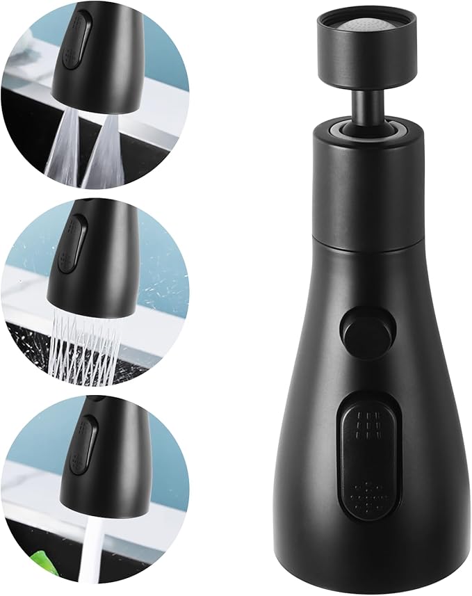 Longing Home 3 Function Sink Faucet Extender, Kitchen Faucet Sprayer Head Replacement, Kitchen Swivel Spray Spout Part Connector,Faucet Sprayer Nozzle, Rotating Robotic Arm Faucet Extension- Black