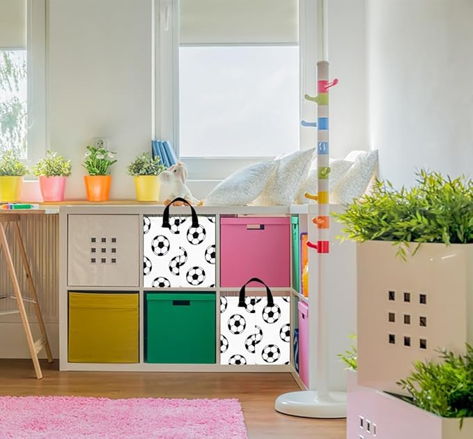 Rectangular Storage Basket Empty,Collapsible Gift Basket with Handles,Scoccer Basket for Kids Toys/Books Box,Room Decor(Soccer)