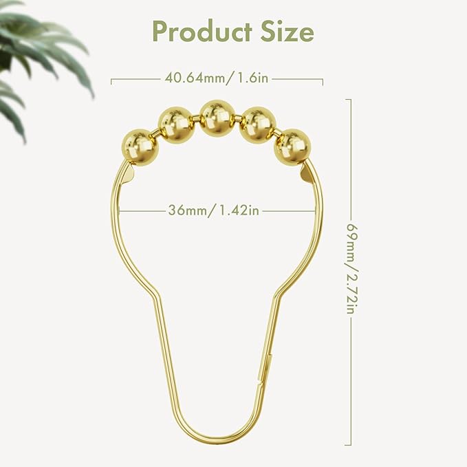 Amazer Shower Curtain Hooks, Gold Shower Curtain Rings Hooks, 24 Pcs Stainless Steel Shower Hooks for Shower Curtain Rust Proof, Shower Hooks for Curtain Bathroom