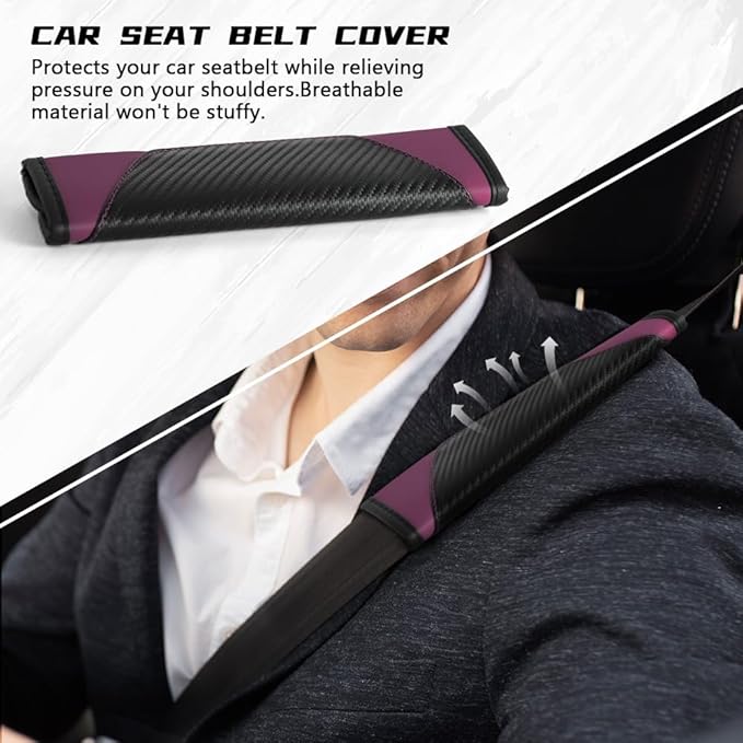 2PCS Car Seat Belt Cover Pad, Soft Carbon Fiber Leather Seatbelt Shoulder Protector for a More Comfortable Driving, Universal Safety Belt Strap Cover to Protect Your Neck (Purple)