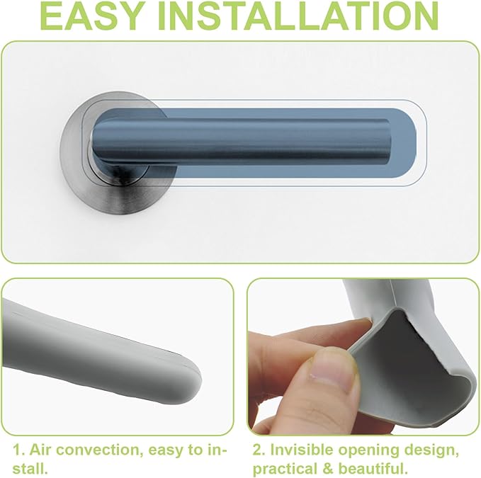 Door Handle Covers, 2Pcs Silicone Door Handle Glove Covers Safety Door Knob Cover Anti-Static Door Knob Protector for Flat Square Door Levers (Grey)