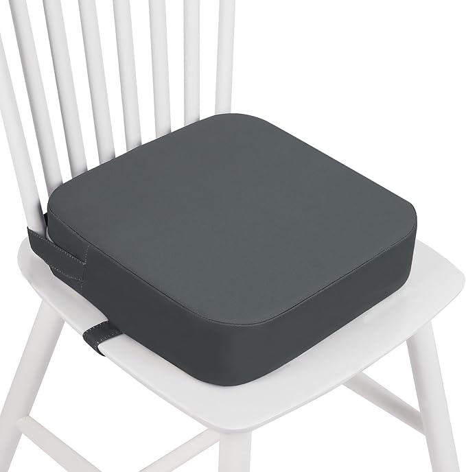 Toddler Booster Seat for Dining Table, 4" Kids Booster Seat for Kitchen Chair with Non-Slip Bottom, Portable Detachable Washable Increasing Cushion with 2 Adjustable Straps (Grey)