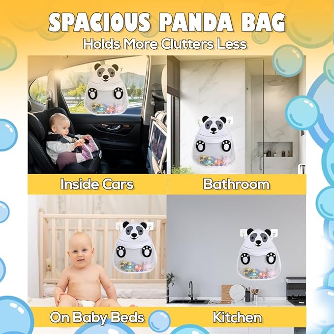 Baby Bath Toy Organizer, Reusable Large Capacity Quick-Dry Mesh Storage Bag with Suction Cups for Kids Bathroom Shower Toy Storage