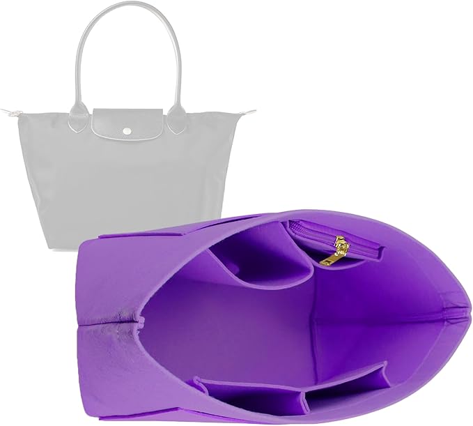 Lckaey bag Organizer Insert for Longchamp Pliage Neo(Large) Handbags Insert Organizer 1012purple-L