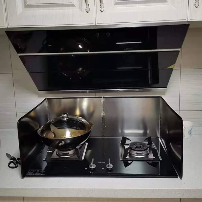 4 Sided Stainless Steel Oil Splatter Guard, Grease Splatter Screen, Stove Splash Guard, Foldable Oil Proof Baffle Fry Wall Splash Guards (31.5"Dx15.8"Wx11.8"H)