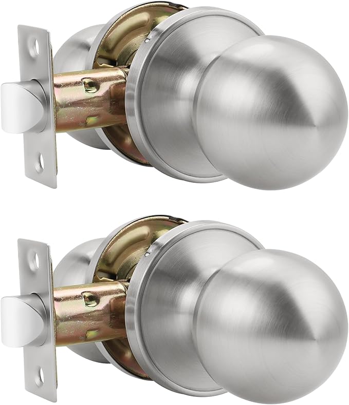Knobonly 2 Pack Keyless Indoor Door Knob, Passage Door Knobs, Interior Door Knobs, Satin Nickel, Stainless Steel