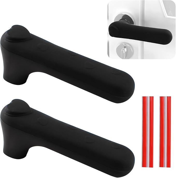 Door Handle Covers, 2Pcs 15 * 5.8 * 3.5cm Silicone Door Handle Glove Covers with Love Heart Decor, Black Door Handle Lever Covers Anti-Static Safety Door Handle Protector