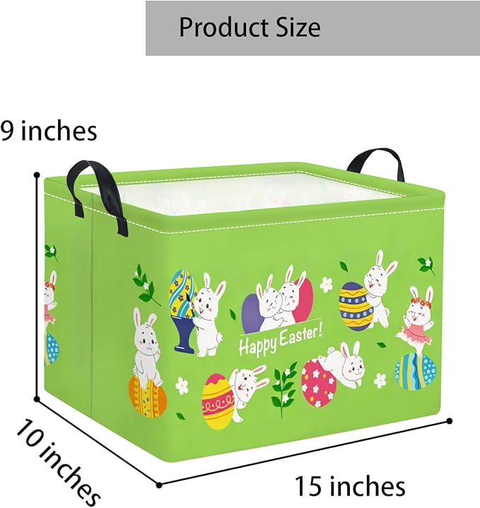 TIBAOLOVER Rectangular Easter Basket Easter Gift Basket for Kids Baby Storage Basket Cute Toy Storage Bin Organizer Shelf Book Basket Easter Room Decor(Green Easter Basket)