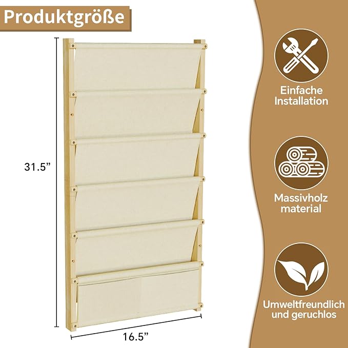 Wood 6-Tier Wall Mounted Kids Bookshelf – Floating Book Shelf For Kids Rooms,Nursery & Classroom, Hanging Bookcase Organizer For Books,Toddler Book Shelf, Montessori Bookshelf, Nursery Shelves (Small)