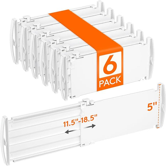 Lifewit 5" Tall 6 Pack Drawer Dividers, 30-47cm/11.5-18.5" Expandable Drawer Divider for Clothes, Adjustable Dresser Drawer Organizers, Drawers Separators for Dresser/Bathroom/Closet/Kitchen White