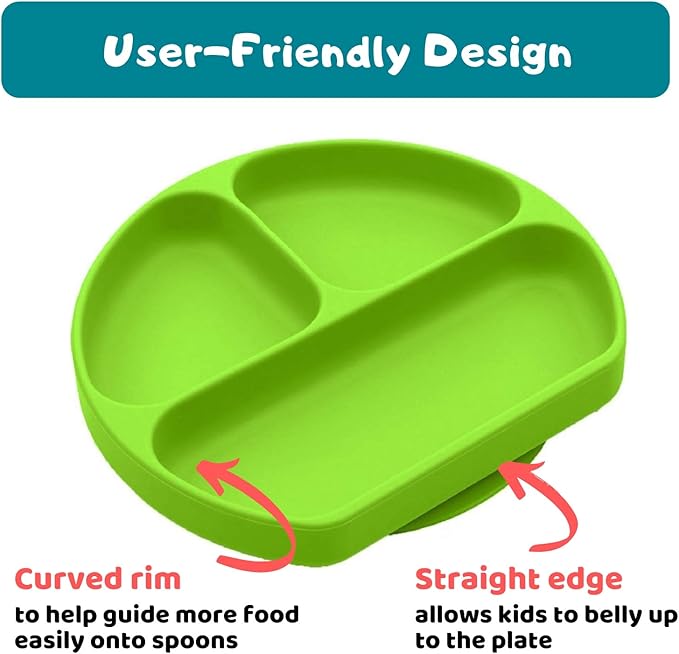 Silikong Suction Plate for Toddlers | BPA Free, 100% Food-Grade Silicone | Microwave, Dishwasher and Oven Safe | Stay Put Divided Baby Feeding Plates