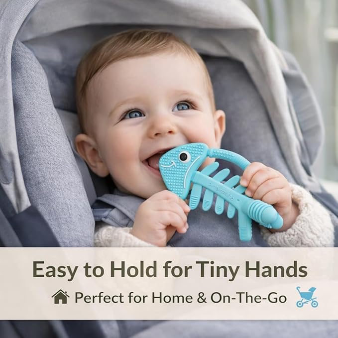 3 in 1 Infant Toys, Baby Teething Toys 3–6 6–12 Months, Teethers for Babies 0–3–6–12 Months for Teething Relief, Baby Gift, Baby Teether Toys, Silicone Sensory Toys,USA Patent Pending, Fish Turquoise