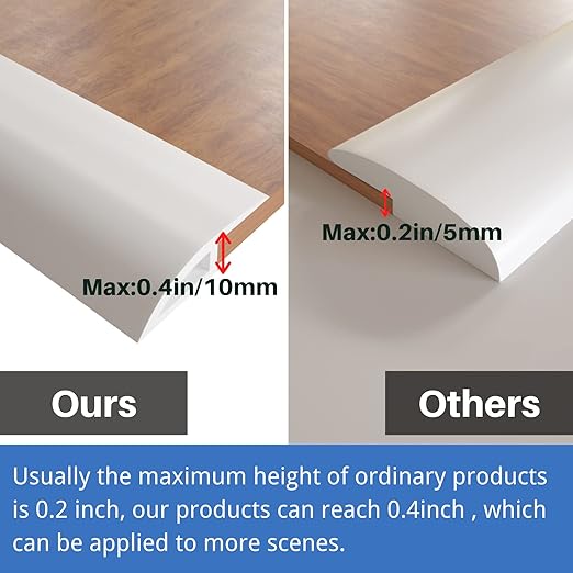 COUKIU 10 FT PVC Floor Transition Strip, Peel and Stick Molding Trim for Threshold Transitions with a Height Less Than 10 mm/0.4in, Carpet & Floor Edging Trim, Carpet to Tile Transition Strip(White)