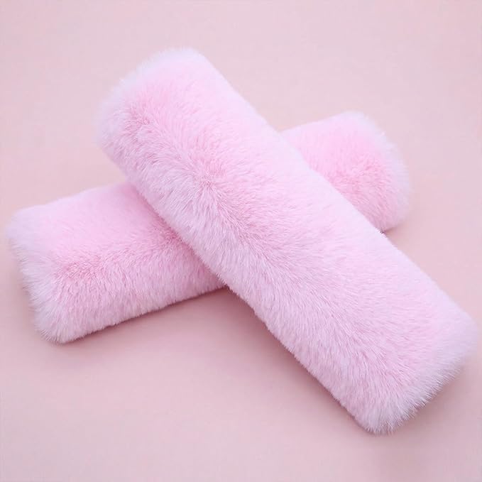 "2-Pack Soft Plush Seatbelt Covers for Kids - Comfortable Seat Belt Cushion for Newborns - Car Seat/Stroller Strap Accessories - Enhanced Driving Comfort & Protection (Baby Pink)