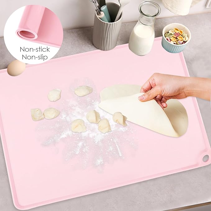 Standard Silicone Mat Pink Baking Mat-Multipurpose Kid Placemat Reusable Kitchen Countertop Mat Dough Pad with Raised Edges Silicone Heat Resistant Mat for Air Fryer (1Pack 23.6'' x 15.7'')