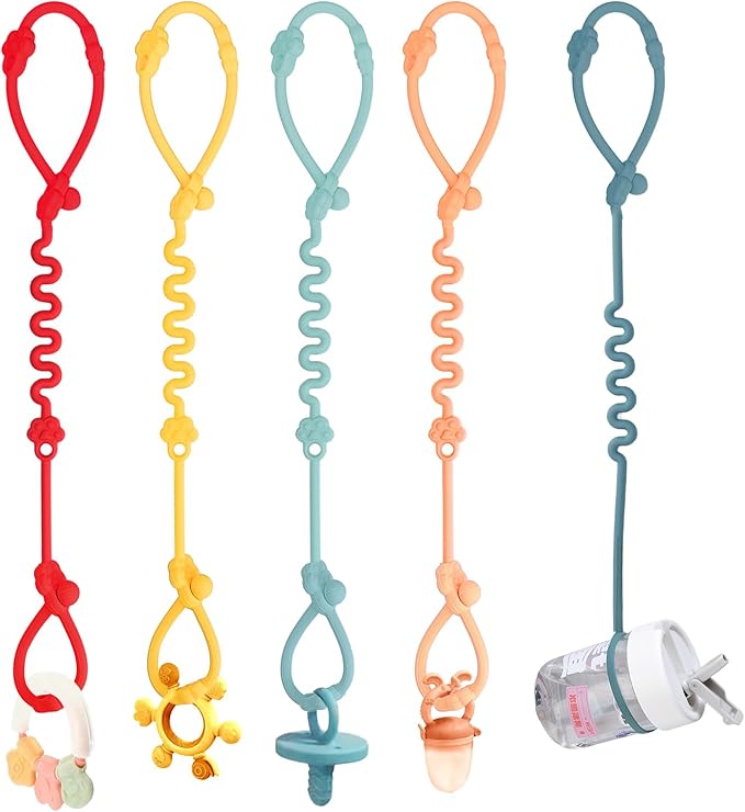 Toy Straps for Baby, Silicone Toy Straps for Stroller, Toy Safety Straps for Toy, Sippy Cup Straps, Adjustable Toy Holder for Stroller, High Chair - BPA Free (Multi 5pack)