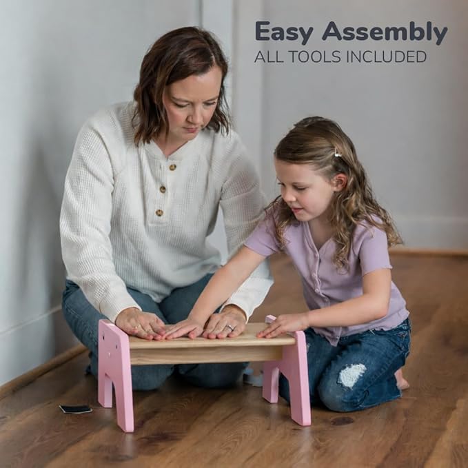 OCODILE 1-Step Wooden Step Stool for Toddlers | Kids Step Stool for Bathroom Sink, Kitchen, and Potty Training | Non-Slip Stool for Toilet Independence | Wooden Step for Children Ages 2+ Pink