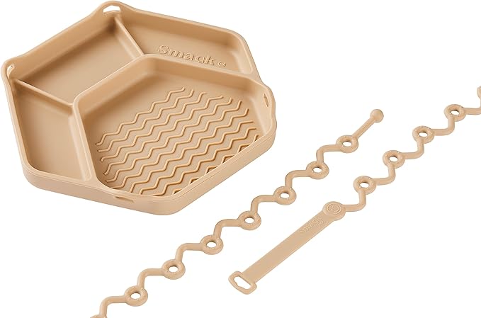 Smack Fun - The Original All-in-one Suction Plates + Safety Toy Straps - Silicone Suction Plates for Toddlers + Baby - First Foods + Self-Feeding. Comes with 2 Straps (Shifting Sand)
