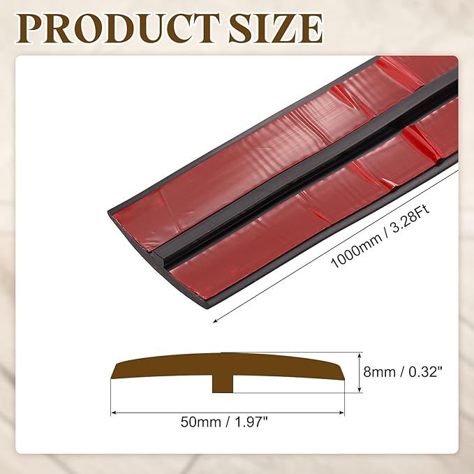 uxcell T-Molding Transition Strips, 3.28 ft x 1.97" (L x W) PVC Floor Flat Divider Strip Self Adhesive Vinyl Flooring Edging Trim for Joining Floor Gaps Doorways, Black
