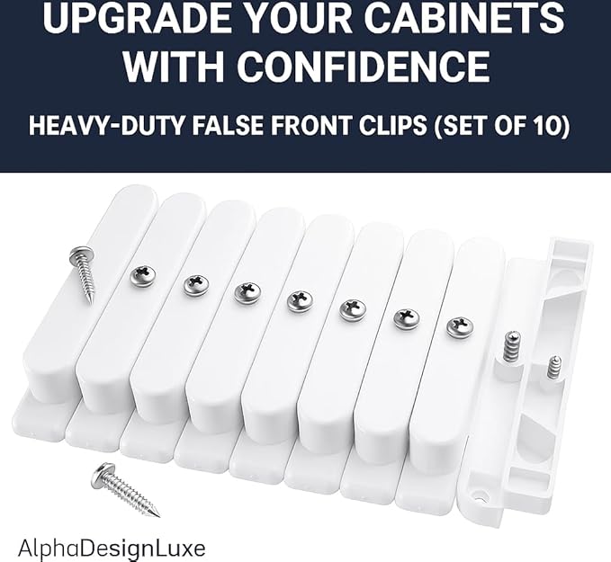 Set of 10 False Front Cabinet Clips with Screws – 4.5 Inch Drawer Front Fasteners for Kitchen Cabinets – Heavy-Duty Furniture Connectors for Mounting False Drawer Fronts – Easy to Install