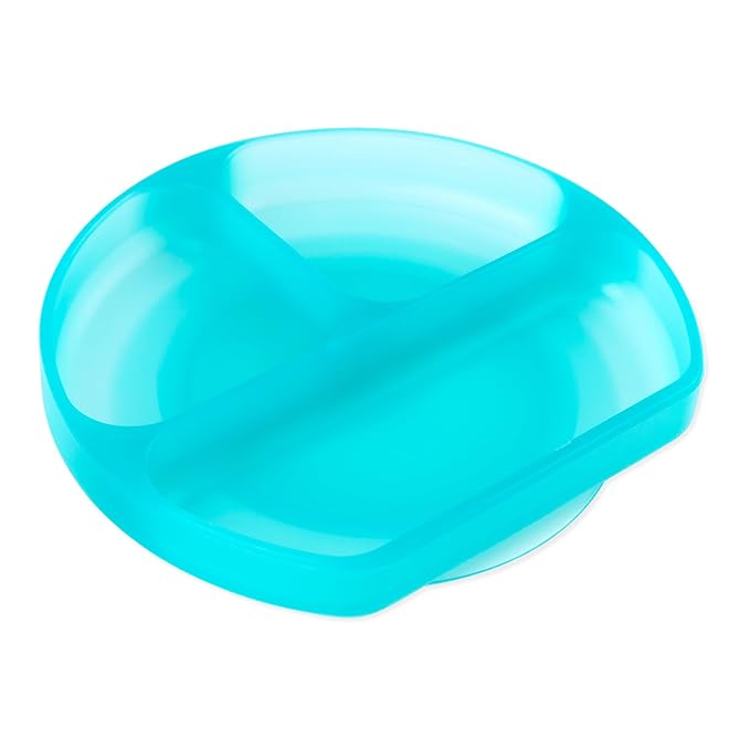 Bumkins Toddler and Baby Suction Plate, Silicone Divided Grip Dish for Babies and Kids, Baby Led Weaning, Children Feeding Supplies, Non Skid Sticky Bottom, Ages 6 Months Up, Blue Jelly