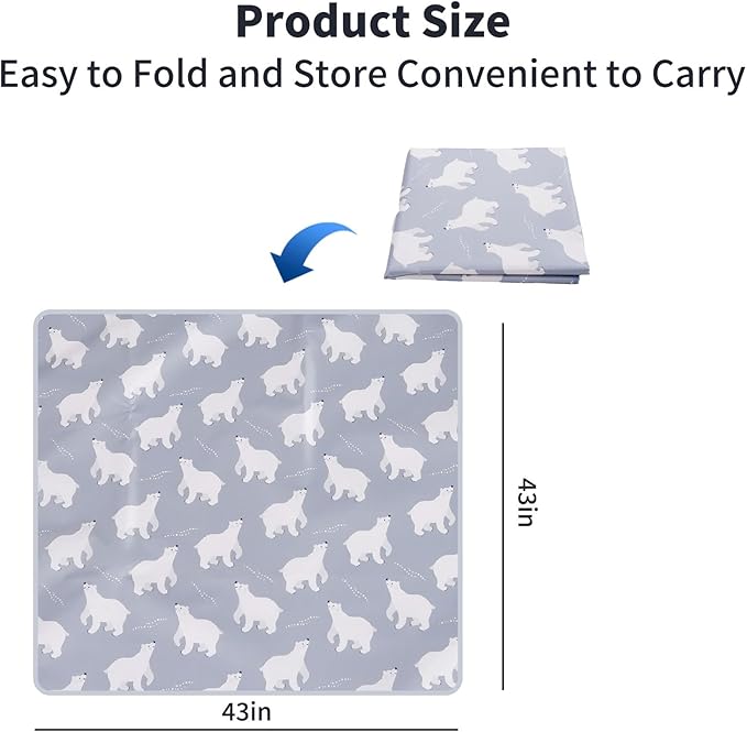 CoolaPeach Splat Mat for Under High Chair/Arts/Crafts, Washable Baby Spill Mat Waterproof Non-Slip Floor Splash Mat, Portable Play Mat and Table Cloth (Bear, 43"x 43")