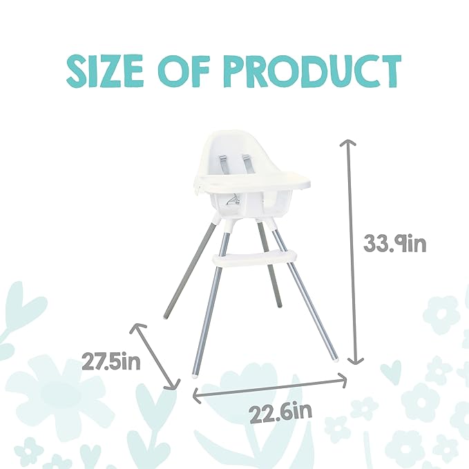Regalo Baby Basics® High Chair for Babies and Toddlers, Baby High Chair with Removable Oversized Tray & Cup Holder, 5-Point Harness, Easy to Clean Toddler High Chair, White