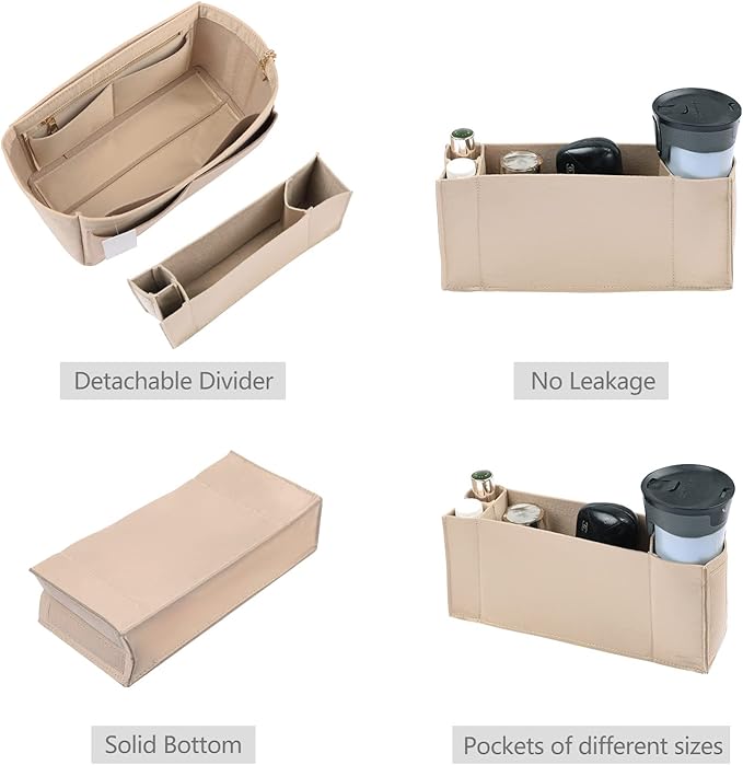 Purse Organizer Insert, Felt Purse Organizer with Zipper and Sewn Bottom Insert, Fit Speedy Neverfull Graceful,6 Sizes
