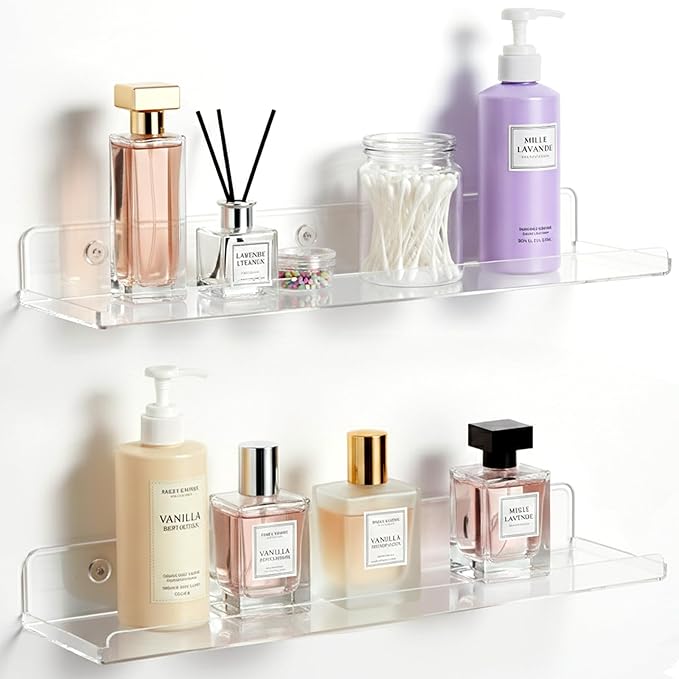 Lifewit Floating Shelves for Bathroom, 15" Clear Wall Organizer for Makeup, Perfume, Figures, Photo, Decor Shelf for Nursery, Living Room, Bedroom, Kitchen, Over Toilet Storage Rack, Clear, 2 Pack