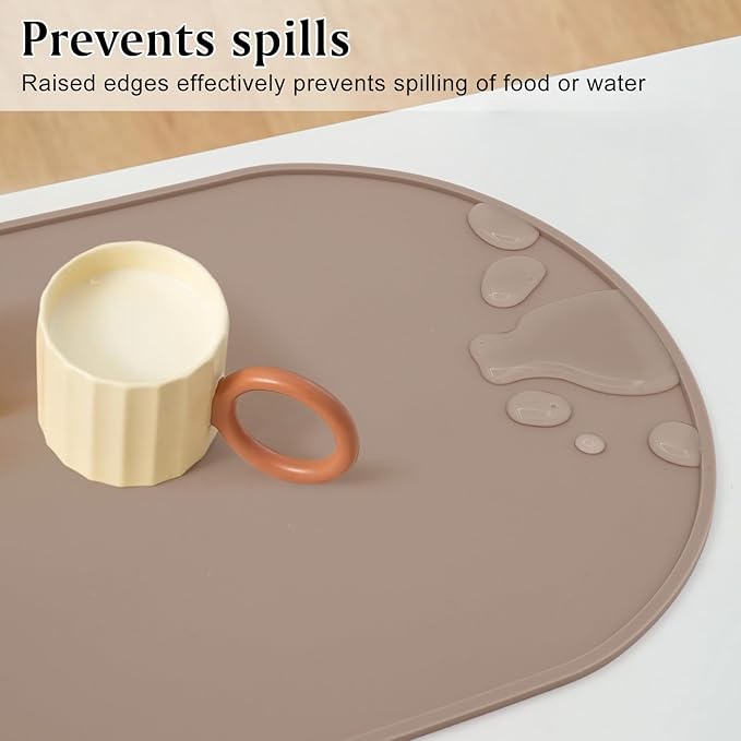 yuuzue Silicone Placemat Set of 2, Heat Resistant Placemats for Dinning Table, Reusable Portable Kids Baby Placemats, Waterproof Stain-Proof Toddler Food Mats, Easy to Clean Silicone Mat Oval Placemat