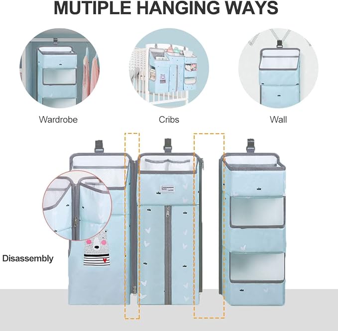Hanging Diaper Caddy Organizer for Baby Crib - 3-in-1 Diaper Stacker for Changing Table Nursery Organization Storage Holder for Baby Essentials Attachment Portable Combining Clothing