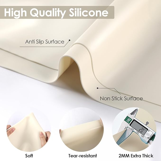 Extra Large Silicone Mat for Kitchen Counter Resin Workbench Mat Heat Resistant Mat Coffee Bar Mat, Beige Thick 2mm 39.4" x 23.6" Silicone Table Matt