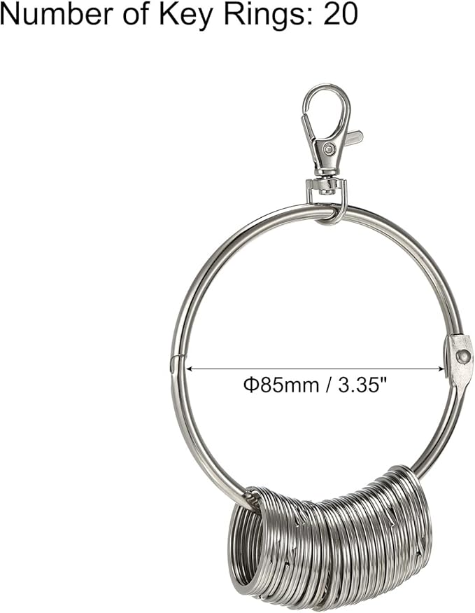 Patikil 3.4 Inch Dia Key Organizer Keychain, 1pcs Management Holder with 20 Rings for Office, Silver