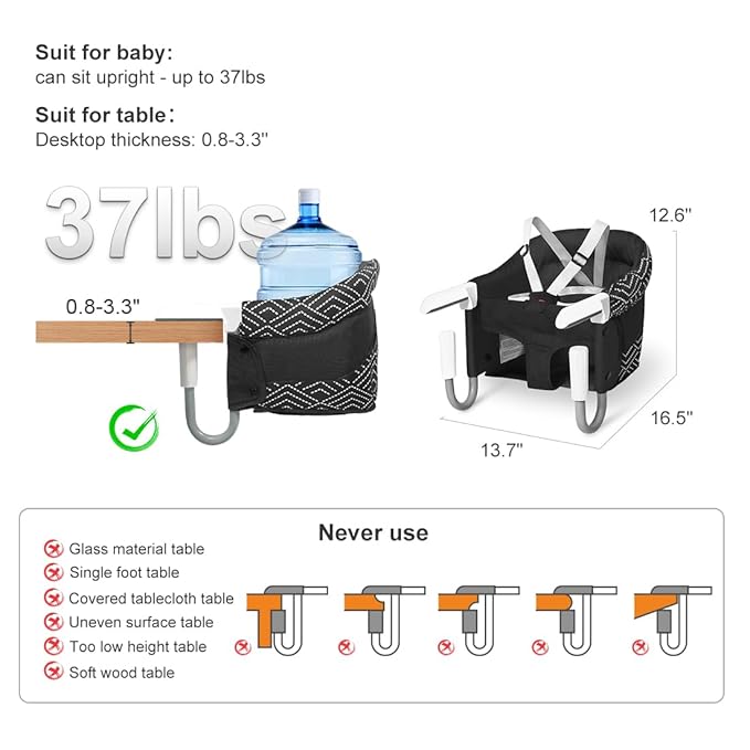 MTWML Portable High Chair for Table,Hook On High Chair that Attaches to Table,Space Saver Clip On Counter Seat for Baby,Easy Clean Baby Feeding Clamp Seat with Carry Bag for Travel(Stripe-Black)